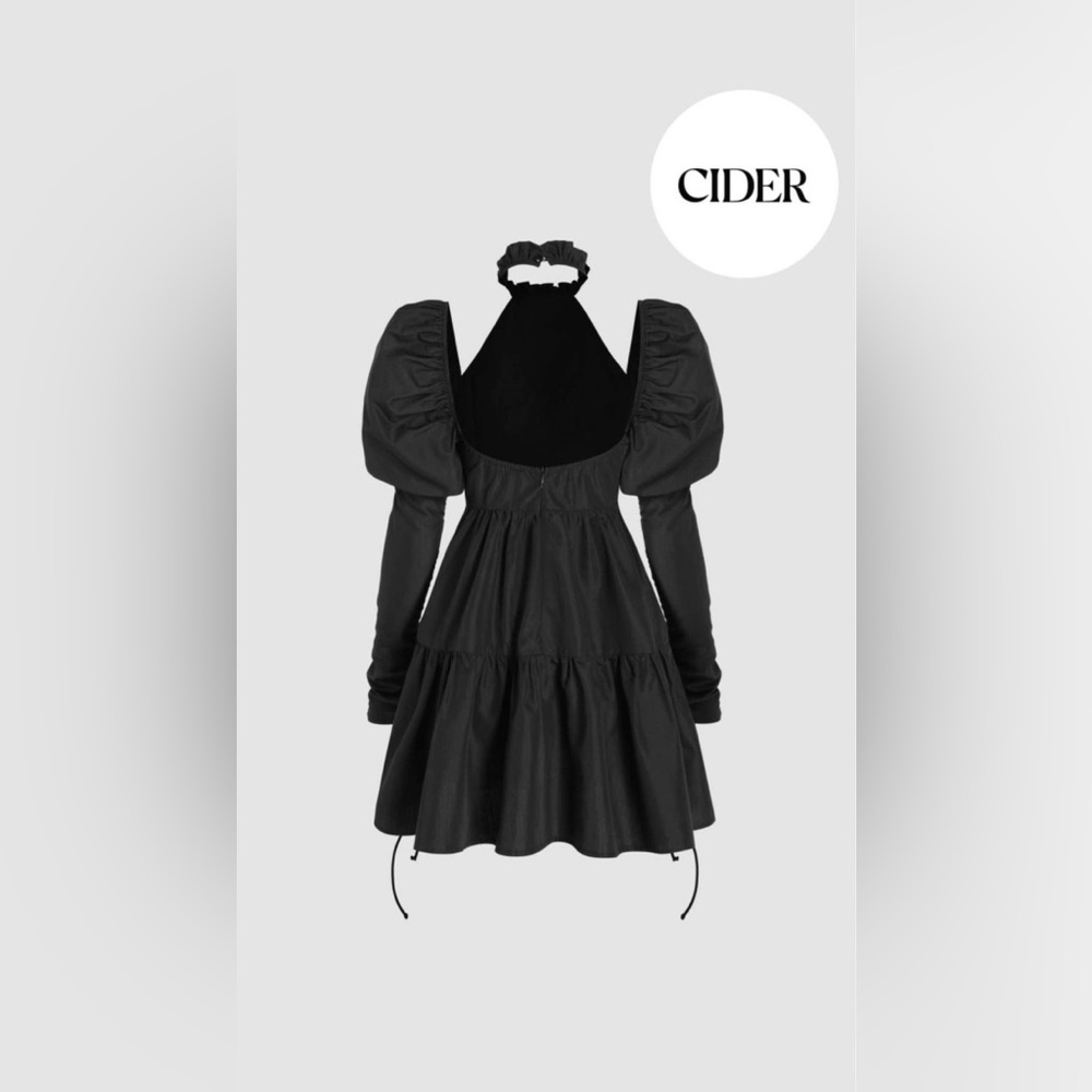 SOLD NWT Cider Black Halter Neckline Puffy Lace Up Sleeve Mini Dress